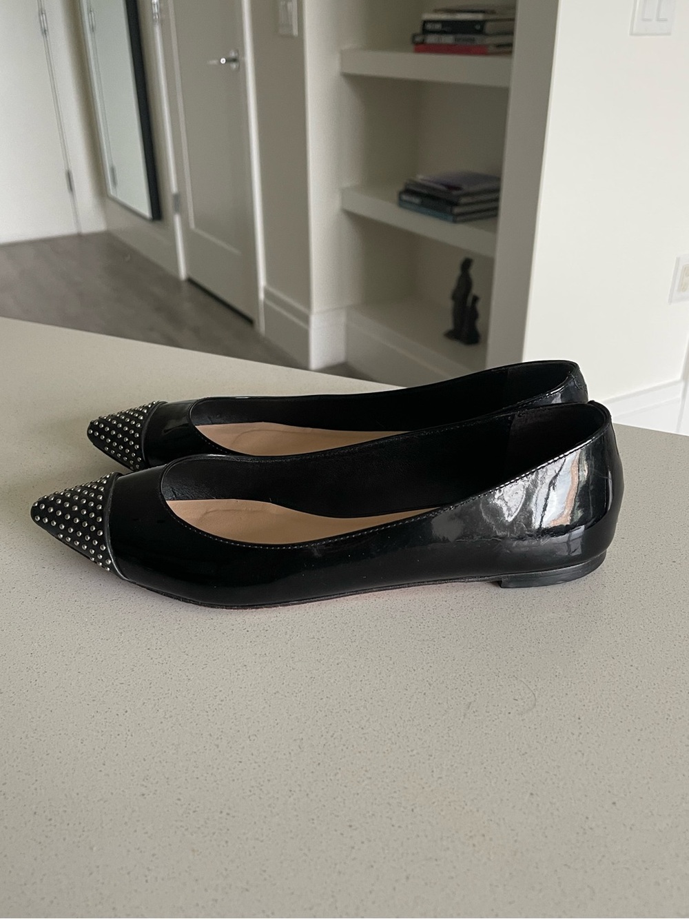 Loeffler Randall Black Patent Pointed-Toe Studded Natalie Flats Size 8.5 B